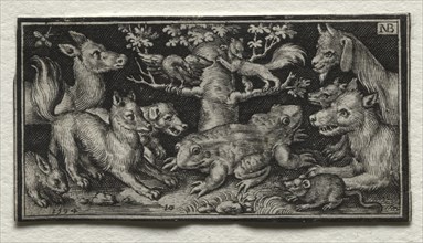 Two-headed Frog surrounded by Animals, 1594. Creator: Nicolaes de Bruyn (Netherlandish, 1571-1656); A. van Londerseel.