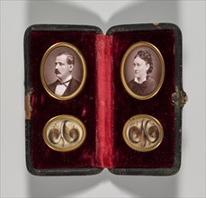 Untitled (Case with portraits of a man and woman and hair ornaments), c. 1870s. Creator: Unidentified Photographer.