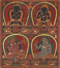 Vajradhara, Nairatmya, and Mahasiddhas Virupa and Kanha, c. 1450. Creator: Unknown.