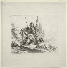 Various Caprices: The Three Soldiers and the Boy, 1785. Creator: Giovanni Battista Tiepolo (Italian, 1696-1770).