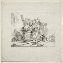Various Caprices: The Young Man Seated, Leaning Against an Urn, 1785. Creator: Giovanni Battista Tiepolo (Italian, 1696-1770).