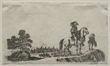 Various Figures and Landscapes: A Lost Horseman Enquiring the Way, 1649. Creator: Stefano Della Bella (Italian, 1610-1664).