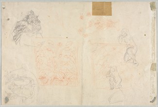 Various Sketches of Figures and Plants (verso), 19th century. Creator: Anonymous.