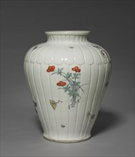 Vase with Floral, Insect, Bird, and Chinese Designs: Kakiemon Type, late 17th century. Creator: Unknown.