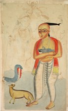 Vasudeva (Krishna's Father) Fleeing with Krishna Encounters a Cobra and a Jackal , 1800s. Creator: Unknown.