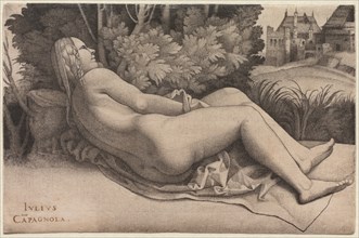 Venus Reclining in a Landscape, c. 1508-9. Creator: Giulio Campagnola (Italian, 1482-1515).