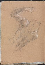 Verona Sketchbook :Male nude with upraised right arm (page 32), 1760. Creator: Francesco Lorenzi (Italian, 1723-1787).