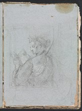 Verona Sketchbook: Female figure with open book (page 63), 1760. Creator: Francesco Lorenzi (Italian, 1723-1787).
