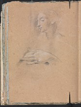 Verona Sketchbook: Female head and left hand (page 42), 1760. Creator: Francesco Lorenzi (Italian, 1723-1787).