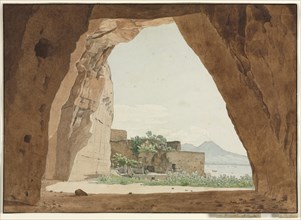 Vesuvius and the Bay of Naples from a Cave, 1820. Creator: Adolf von Heydeck (German, 1787-1856).