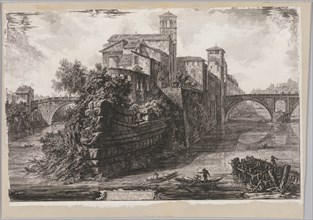 Views of Rome: The The Isola Tiberina, 1775. Creator: Giovanni Battista Piranesi (Italian, 1720-1778).