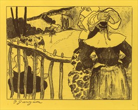 Volpini Suite: Breton Women by a Gate (Bretonnes à la Barrière), 1889. Creator: Paul Gauguin (French, 1848-1903).