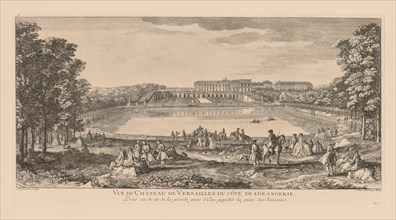Vue du Château du Versailles, du côté de lOrangerie, prise au delà de la pièce deau des Suisses . Creator: Jacques Rigaud (French, 1681-1754).
