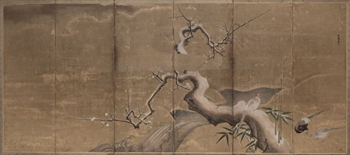 Winter Scene with Plum Trees and Pheasants , early 1600s. Creator: Kano Naonobu (Japanese, 1607-1650).