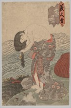Woman Diver Combing her Hair, 1786-1864. Creator: Gototei Kunisada (Japanese, 1786-1864), probably by.