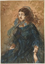 Woman in a Blue Dress (recto); War Encampment Scene (verso), 1855-1860. Creator: Constantin Guys (French, 1805-1892).