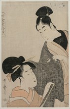Woman Measuring a Man's Gown (from the series Twelve Occupations of Women), late 1790s. Creator: Kitagawa Utamaro (Japanese, 1753?-1806).