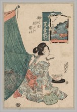 Woman with Papers in Mouth and Fan in Hand, 1789-1851. Creator: Keisai Eisen (Japanese, 1790-1848).