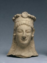 Woman's Head with Crown and Earrings, 600-475 BC. Creator: Unknown.