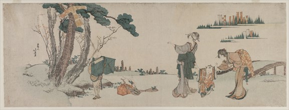 Women Distracting a Child whose Kite is caught in a Tree, c. 1800. Creator: Katsushika Hokusai (Japanese, 1760-1849).