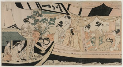 Women in a Pleasure Boat on the Sumida River, mid 1790s. Creator: Ch?bunsai Eishi (Japanese, 1756-1829).