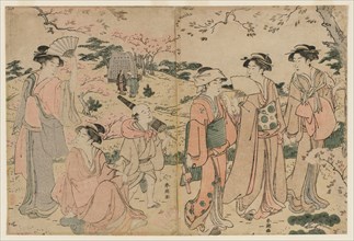 Women Viewing Cherry Blossoms at Asukayama, 1780s. Creator: Katsukawa Shuncho (Japanese).