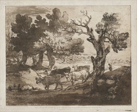 Wooded Landscape with Herdsman and Cows, c. 1780-1785. Creator: Thomas Gainsborough (British, 1727-1788).