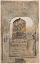 Worship of stone image of Shiva and Parvati within a lingam, c. 1710. Creator: Unknown.