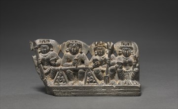 Yama as Dharma, the Judge of the Deceased with His Consorts (minature stele), 800s. Creator: Unknown.