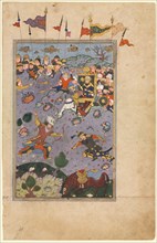 Rustam meets the challenge of Ashkabus, from a Shah-nama (Book of Kings) of Firdausi...c1590-1600. Creator: Unknown.
