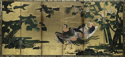 Phoenixes and Paulownia, late 1500s. Creator: Tosa Mitsuyoshi (Japanese, 1539-1613), attributed to.