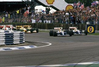Williams Renault FW14B, Ricardo Patrese leads Nigel Mansell, 1992 British Grand Prix, Silverstone. Creator: Unknown.