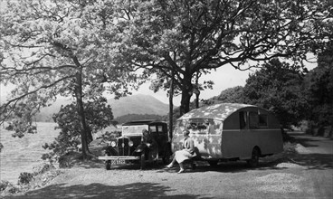 1931 Standard Big Nine with caravan. Creator: Unknown.
