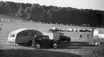 1930 Austin Seven with Winchester Streamline caravan. Creator: Unknown.