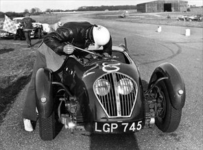 Healey Silverstone, H.Kemp at Snetterton 1953. Creator: Unknown.