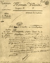Ministerial order on the subject of La Tour d'Auvergne, 15 July 1803, (1921). Creator: Unknown.