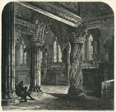 'The Apprentice Pillar in Roslin Chapel', c1870.