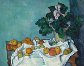 Still Life with Apples and a Pot of Primroses, ca. 1890. Creator: Paul Cezanne.