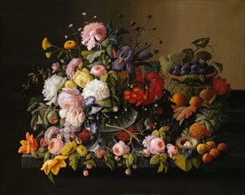 Still Life: Flowers and Fruit, 1850-55. Creator: Severin Roesen.