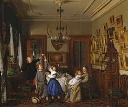 The Contest for the Bouquet: The Family of Robert Gordon in Their New York Dining-Room, 1866. Creator: Seymour Joseph Guy.