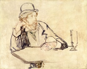 George Moore (1852-1933) at the Café, 1878 or 1879. Creators: Edouard Manet, George Moore.
