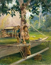 Portrait of Faase, the Taupo, or Official Virgin, of Fagaloa Bay, and Her Duenna, Samoa, 1891 (?). Creator: John La Farge.