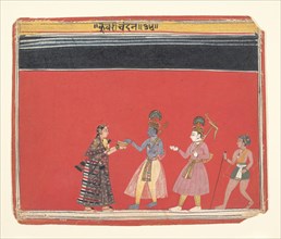Krishna Accepts an Offering from the Hunchbacked Woman Trivakra..., ca. 1650. Creator: Unknown.