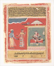 Radha's Friend Pleads with Her to Receive Krishna: Page from a Dispersed Rasikapriya, 1634. Creator: Unknown.