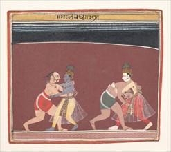 Krishna and Balarama Fight the Evil King Kamsa?s Wrestlers..., ca. 1650. Creator: Unknown.