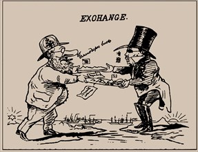 Exchange. The Japan Punch, August 1875, 1875. Creator: Wirgman, Charles (1832-1891).