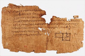 Papyrus Oxyrhynchus 29, with a fragment of Euclid's Elements, Between 75 and 125 AD. Creator: Historic Object.