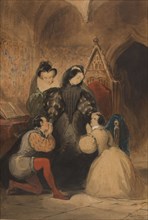 Mary Stuart blessing Roland Groeme and Catherine Seyton. After Walter Scott's "The Abbot", 1830. Creator: Johannot, Alfred (1800-1837).