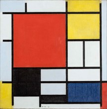 Composition with Large Red Plane, yellow, black, grey and blue