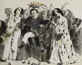 Honoré de Balzac, the most prolific of our authors, supported and crowned by women, 1839. Creator: Grandville, Jean-Jacques (1803-1847).